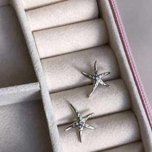 Brinco Estrela do Mar com Cravejado Zircônias - Banho em Ródio