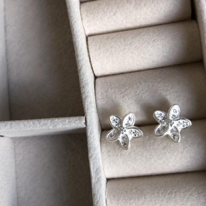 Brinco Flor Pequena com Cravejados Zircônias - Prata S925