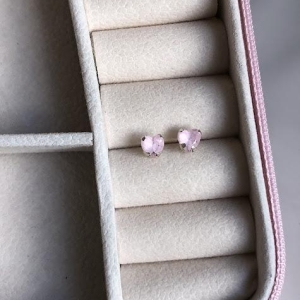 Brinco Pequeno Coração Zircônia Rosa 5mm - Prata 925