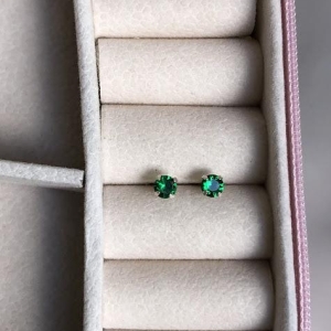 Brinco Zircônia Verde Esmeralda Redonda 4mm - Prata 925