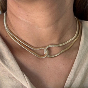 Colar Malha Lacraia Dupla Entrelaçada - Banhado a Ouro 18K