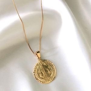 Pingente Medalha de São Bento Grande 2,5cm- Banhado a Ouro 18k