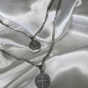 Colar Corrente Gourmet Com Pingente Medalha de São Bento - Aço Inoxidavel