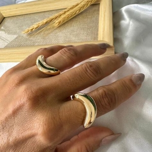 Anel Onda Liso Ajustável - Banhado a Ouro 18K