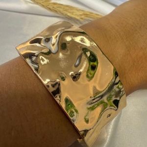 Bracelete Maxi Largo Orgânico - Banhado em Ouro 18k