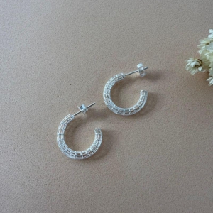 Brinco Meia Argola Trama Vazada - Prata 925