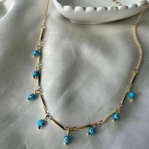 Choker com Pingentes Pendurados Olho Grego - Banhado a Ouro 18k