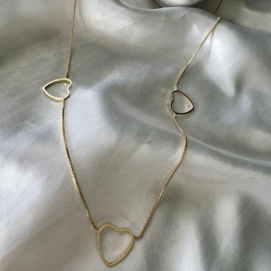 Colar Longo com Coração Vazado 70cm - Banhado a Ouro 18k