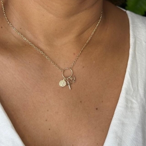 Colar Patuá Medalhinha São Bento Cruz e Espirito Santo - Banhado a Ouro 18k