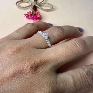 Anel Solitário Trama Vazado Pedra Zircônia - Prata925