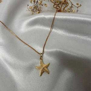 Colar Pingente Estrela do Mar Textura - Banhado a Ouro 18K