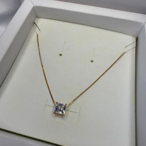 Colar Ponto De Luz Quadrado Zircônia - Banhado a Ouro 18k