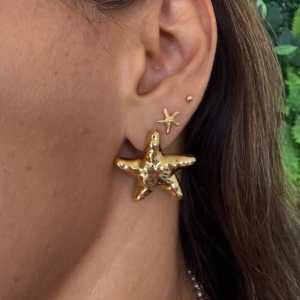 Brinco Estrela Do Mar martelado - Banhado em Verniz Italiano