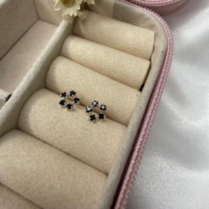 Brinco Flor Pequeno Zircônias Pretas - Prata 925