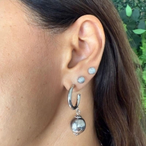 Brinco Meia Argola com Esfera - Banhado em Ródio