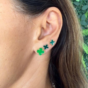 Brinco Trevo Verde (Par) - Banhada a Ouro