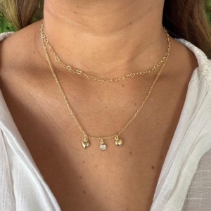 Colar Duplo com Corações Entrelaçados - Banhado a Ouro 18k