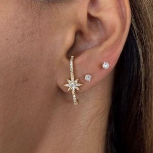 Ear Hook Estrela Cravejado Zircônias - Banhado a Ouro 18k