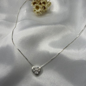 Pingente Coração Com Patinha Cravejada - Prata 925