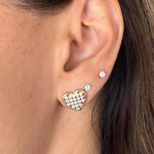 Brinco Coração Vazado com Cravejado Zircônias - Banhado a ouro 18K