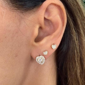 Brinco Coração e Fileira Cravejados Zircônias - Banhado a Ouro 18k