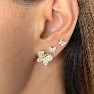 Brinco Pequeno Borboleta Cravejado (Par) - Banhado a Ouro 18K