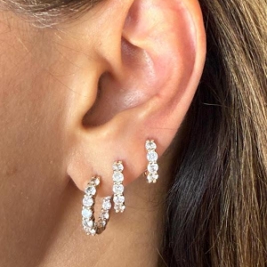 Brinco Trio de Argolinhas Cravejada em Zircônias Dentro e Fora - Banhado a Ouro 18K