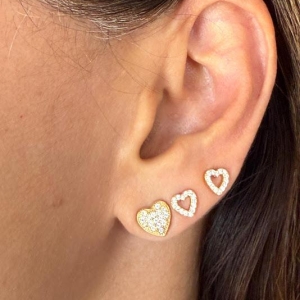 Brinco Coração Cravejado Pequeno (Par) - Banhado a Ouro 18K