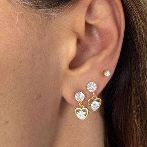 Brinco Coração de Zircônia Pendurado - Banhado em Ouro 18k