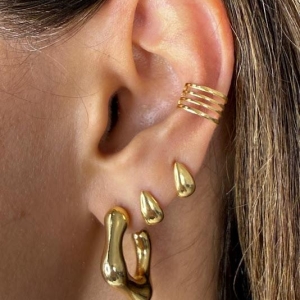 Brinco de Argola Orgânico Quadrada com Bordas Arredondadas - Banhado a Ouro 18k