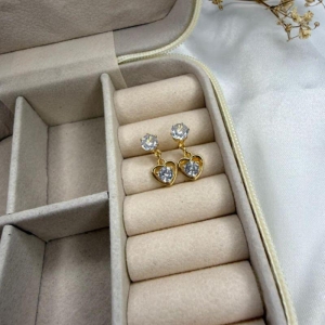 Brinco Coração de Zircônia Pendurado - Banhado em Ouro 18k