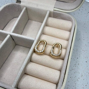 Brinco Orgânico Metade Cravejado - Banhado A Ouro 18k