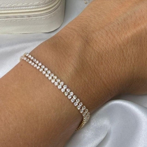 Pulseira Dupla Riviera Redondo - Banhado a Ouro 18K