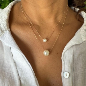 Colar Duplo com Pérola - Banhado a Ouro 18k