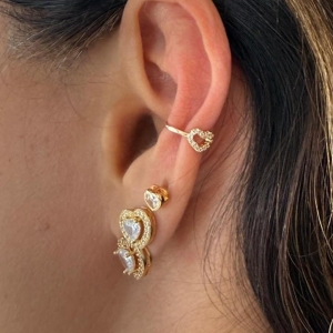 Piercing Fake Coração Cravejado - Banhado a Ouro 18k