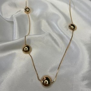 Colar Longo com Bolas Achatadas - Banhado a Ouro 18k