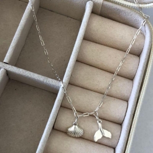 Tornozeleira Pingentes Concha e Rabo de Sereia - Prata 925