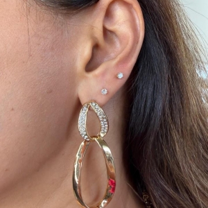 Maxi Brincos Argola Dupla com Cravejado em Zircônias - Banhado a Ouro 18k