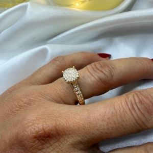 Anel Solitário Todo Cravejado - Banhado A Ouro 18k
