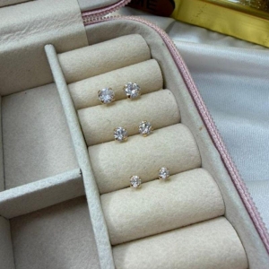 Trio Brinco Ponto de Luz Redondo - Banhado a Ouro 18k