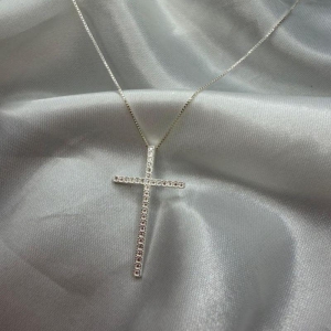 Pingente Cruz Cravejado com Zircônias 3,3cm- Prata925