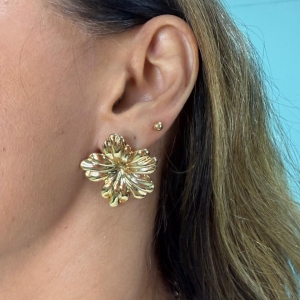 Brinco Máxi Flor - Banhado a Ouro 18k