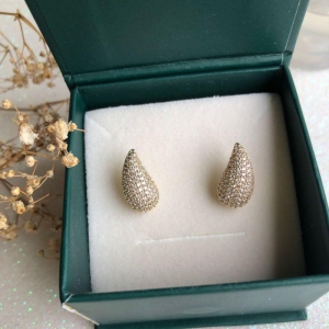 Brinco Gota Cravejada Zircônias - Banhado a Ouro 18k