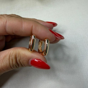 Brinco Argolinha Retangular -  Banhadas a Ouro 18K