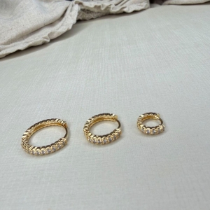 Trio de Argolinhas Cravejadas - Banhado a Ouro