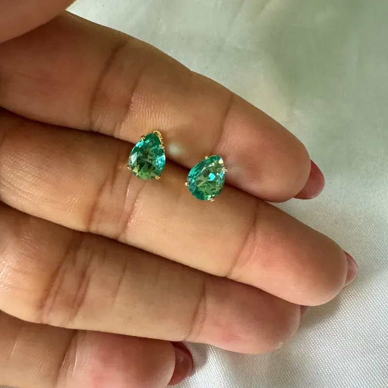 Brinco Gota Verde Zircônia - Banhado a Ouro 18K