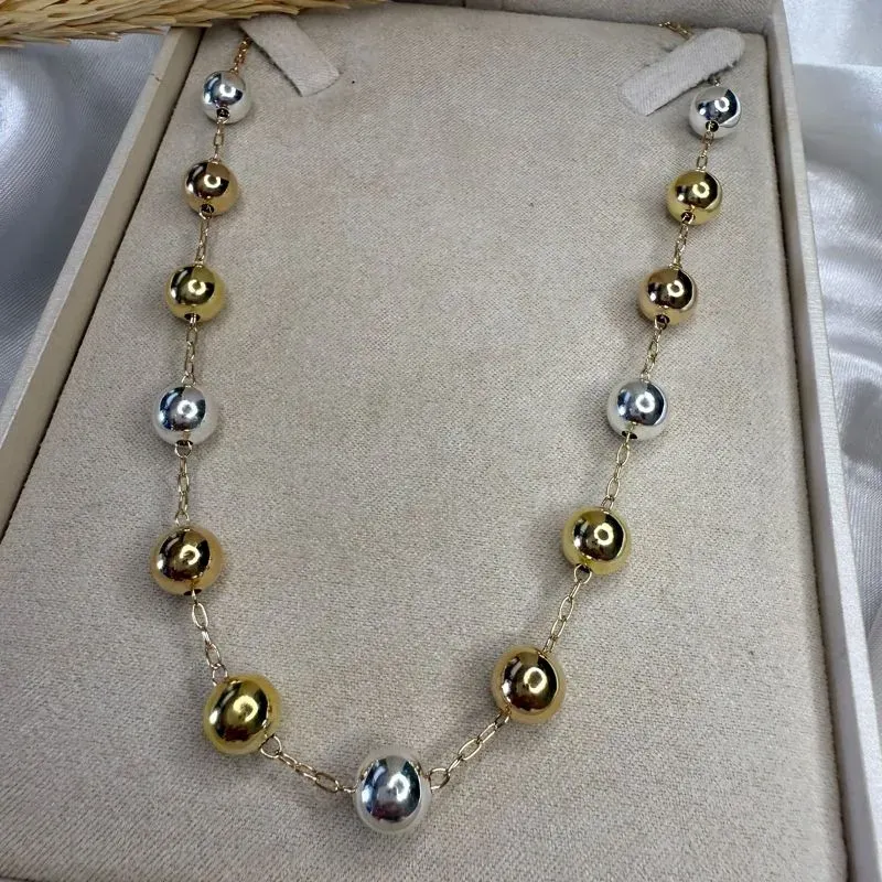 Colar Bolinhas 2 Cores Dourado e Prateado - Banhado a Ouro 18K