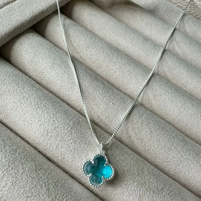 Colar Inspiração Joia Trevo Azul - Prata 925