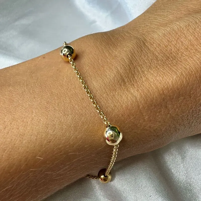 Pulseira Elo Portugueses com Bolinhas - Banhado a Ouro 18k