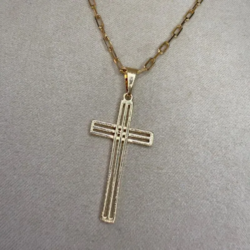 Pingente Cruz 3 Fios - Banhado a Ouro 18K